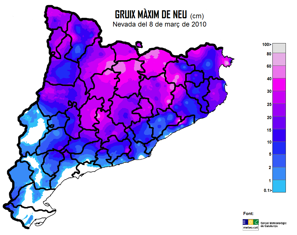 mapa nevada 2010 olot, cm de neu a Olot